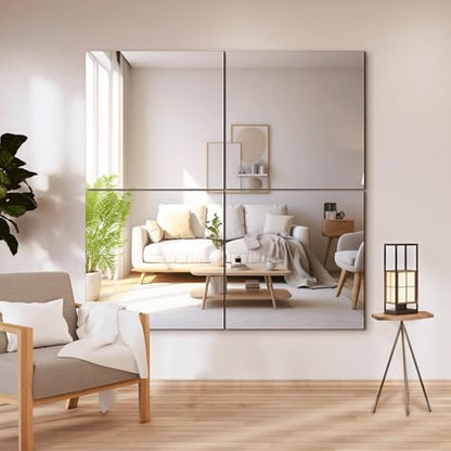 Delma Frameless Mirror Tiles 20"x20"x4 Pcs Wall Mounted - size: 20''x20''-4PCS