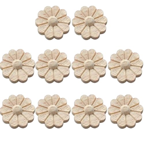 10-Packs Wood Carved Onlays Appliques Unpainted Wood Rosettes Fancy Carving Furniture Decals for Door Wall Fireplace Mirror Stairs Cabinet Dresser Cupboard Bed Wardrobe DIY Decor 6cm/2.36" (#4) - style: #4