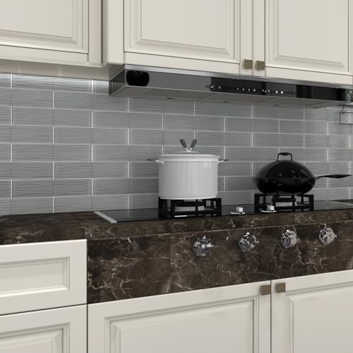 Lovdeco Grey Water Wave Glass Subway Tile, Glass for Bathroom Kitchen Backsplash Wall, 3 x 12 Inch, 4 Sq.Ft. - color: Gray, size: 3 x 12 Inch
