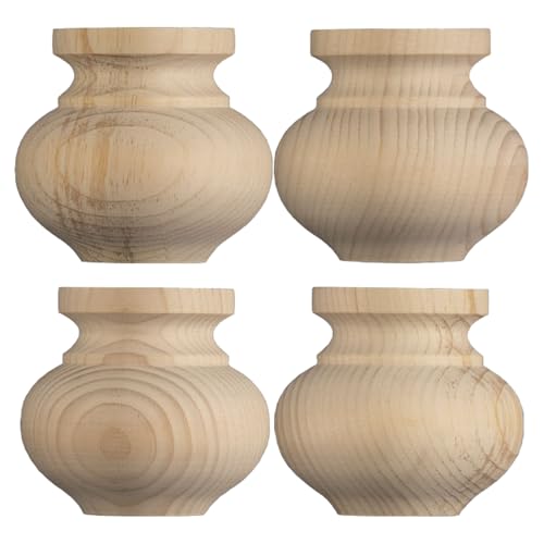 Osborne Medium Squat Round Bun Foot in Knotty Pine Wood (Set of Four), Replacement Furniture Feet for Ottoman, Couch, Sofa, Dresser, Storage Chest, Cabinet and More, Unfinished Wooden Furniture Feet