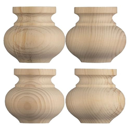 Osborne Medium Squat Round Bun Foot in Knotty Pine Wood (Set of Four), Replacement Furniture Feet for Ottoman, Couch, Sofa, Dresser, Storage Chest, Cabinet and More, Unfinished Wooden Furniture Feet