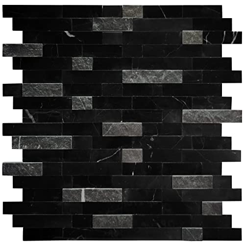 SUNWINGS 5-Sheet Peel and Stick Mosaic Natural 3D Stone Self Adhesive Marble Tiles, 11.5" x 10.7" Stick on Backsplash for Kitchen Bathroom Fireplace Vanity, Mixed Black - color: Mixed Black