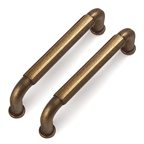 Goo-Ki 6 Pack 3-3/4 Inch （96mm） Hole Center Cabinet Pulls Antique Brass Zinc Alloy Kitchen Drawer Pulls Drawer Handles 4.2 Inch Length 2201-GT-96 - color: Antique Brass, size: 3-3/4 inch Hole Centers