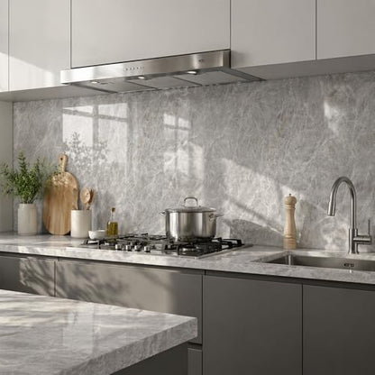 Grey Mist Marble Peel and Stick Wallpaper, 47.2 x 394 in - color: Grey Mist Marble, size: 47.2" x 394"