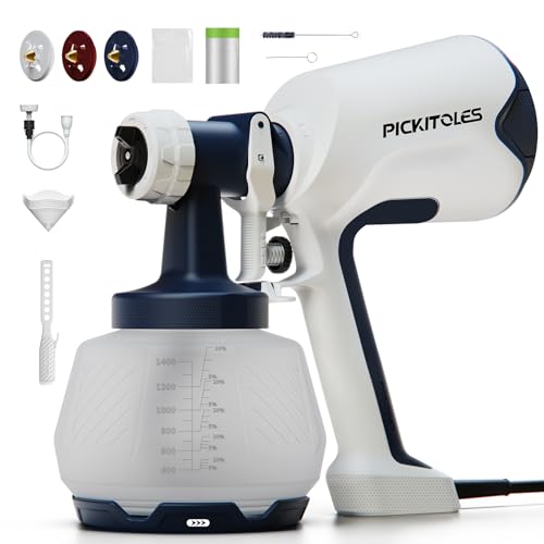 PICKITOLES Paint Sprayer,HVLP Paint Sprayer,Electric Spray Gun with 3 Patterns & 1400ML,for Latex Paint,Stain,Furniture,Cabinet,Wall,House Painting,Garden & DIY,Complete Cleaning Kit,Steel Blue