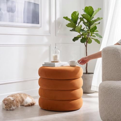 Compact Round Ottoman, Orange - color: Orange