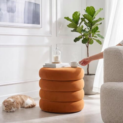 Compact Round Ottoman, Orange - color: Orange