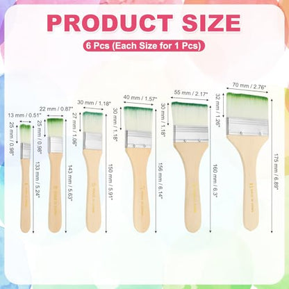 PATIKIL 6Pcs Wooden Paint Brush Set, 5.2/5.6/5.9/6.1/6.3/6.9" Nylon Bristle - color: Green/White, size: #1/3/5/7/9/11