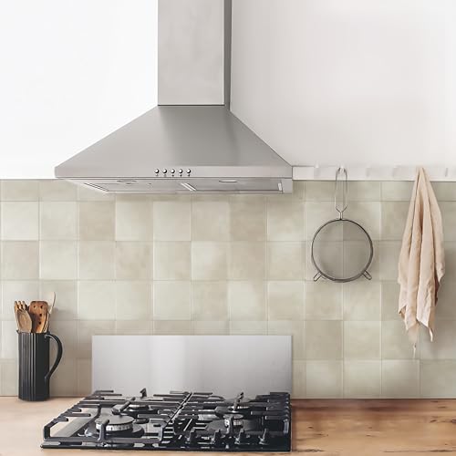 Smart Tiles Peel and Stick backsplash, Zellige Almond Beige, 9"x9" - color: Almond Beige