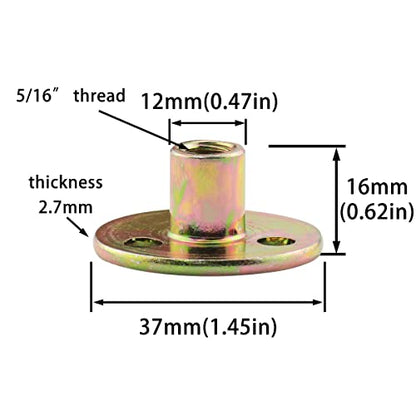 4pcs Furniture Mounting Plate 5/16 Three-Hole Cylindrical Iron Plate Nut for Furniture Legs