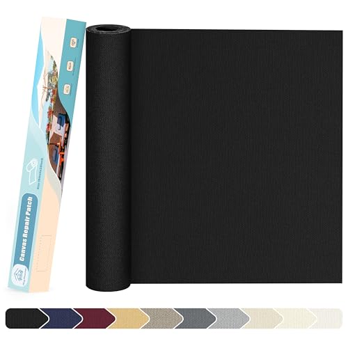 KING MOUNTAIN Canvas Repair Patch 16×30 Inch Self-Adhesive Waterproof Fabric Patch for Sofas, Tents, Furniture,Tote Bags, Car Seats (Black) - color: Black, size: Canvas-16"W×30"L