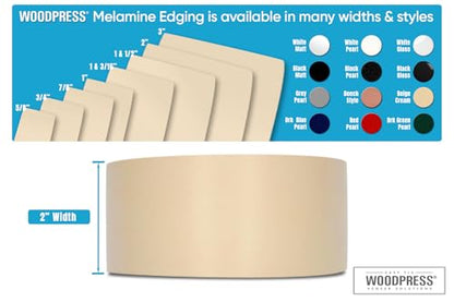 2" Beige Cream Pre-Glued Melamine Edge Banding, 25 ft - size: Width: 2"