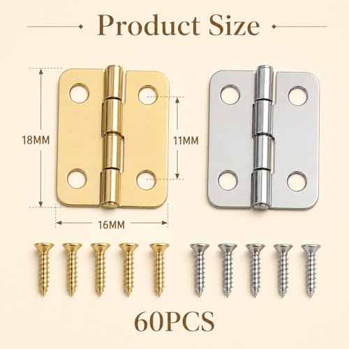 60PCS Small Hinges for Wooden Box, 0.7in Brass Hinges for Crafts, Small Box