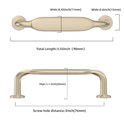 10 Pack 3 inch Brushed Brass Kitchen Cabinet Handles - color: Brushed Brass, size: 3'' Hole Center(76mm)