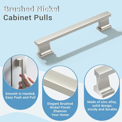 KNOBWELL 6 Pack Brushed Nickel Solid Cabinet Pulls 5 Inch(128mm) Hole Center Kitchen Cabinet Handles,Cabinet Hardware for Cupboard Drawer Pulls - color: Brushed Nickel, size: Hole Center：5 inch（128mm）