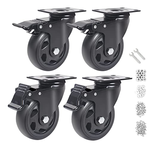 4 Inch Caster Wheels 2000lbs,Casters Set of 4,Heavy Duty Plate Casters with Double Ball Bearings,YAEMIKY Premium Polyurethane Swivel Caster Wheels for Cart,Furniture,Workbench（16pcs Screws Included - size: 4 inch