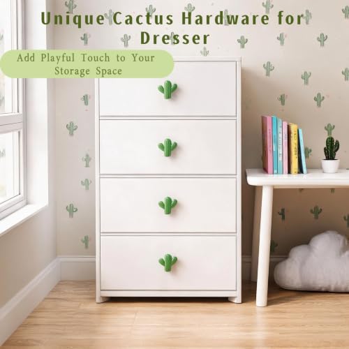 Bitray 6 PCS Green Cactus Ceramic Drawer Pulls Cabinet Knobs for Dresser