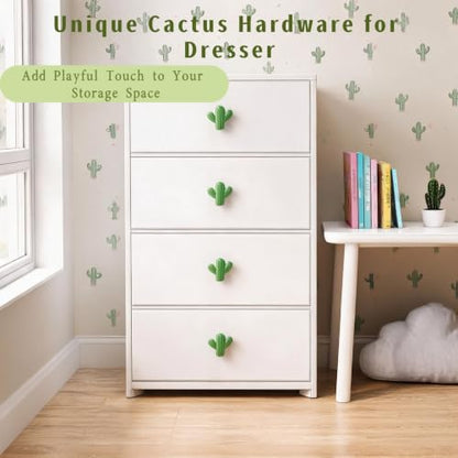 Bitray 6 PCS Green Cactus Ceramic Drawer Pulls Cabinet Knobs for Dresser