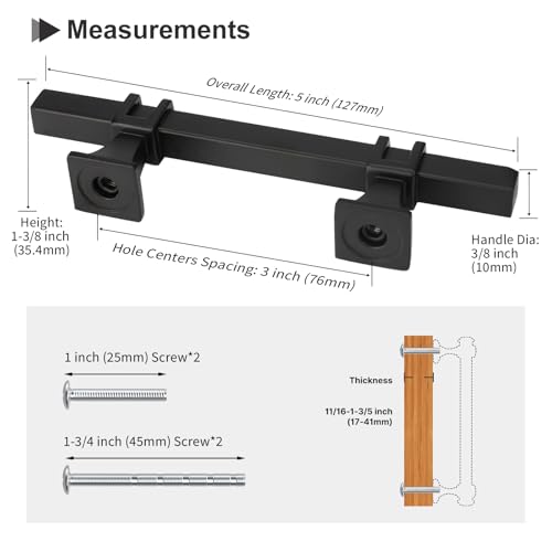 25 Pack 3 Inch Black Cabinet Handles Matte Black Cabinet Pulls - color: Black, size: 3 inch (76mm) Hole Center Pull