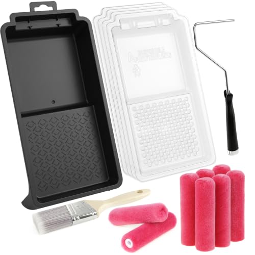 4" Mohair Paint Roller Kit, 8 Rollers, Frame, Brush, Tray, Liners