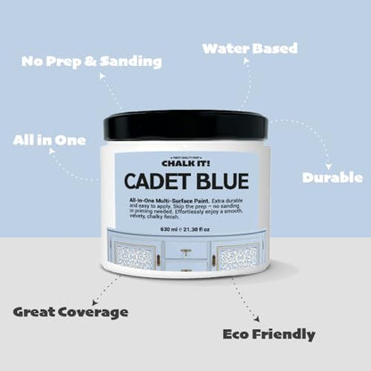 CHALK IT! All-in-One Multi-Surface Chalk Paint for Furniture & Cabinets - No Sanding, No Primer, Built-In Top Coat Water-Based, Low-Odor, Fast-Drying, Matte Finish (Cadet Blue) - color: Cadet Blue