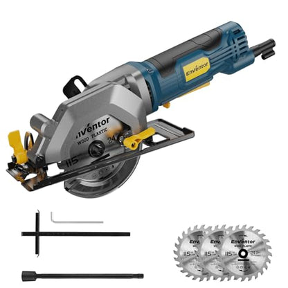 Enventor Mini Circular Saw, 4.8A 4-1/2" Electric Circular Saw with 3 Saw Blades, 4000RPM, Max Cutting Depth 1-1/16" for Wood Cutting