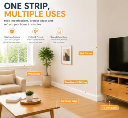 Wall Corner Protector Self-Adhesive Flexible – Durable Rubber, Furniture Edge Guard, Easy to Install, White, Prevents Wall Damage, Ideal for Home or Office Use - size: 0.8in×20ft