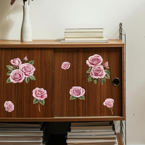 GLOBLELAND 3 Sheets Pink Rose Rub on Transfer for Furniture 6×12 inch - style: Pink Rose