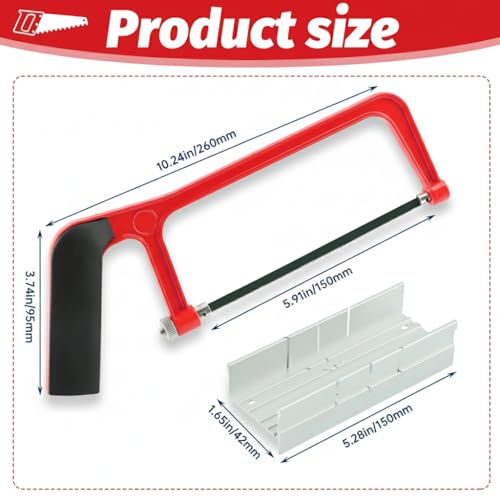6 Inch Mini Hacksaw and Mitre Block Set, Adjustable Miter Box and Saw Set with 2 Spare Blades, Aluminum Cutting Saw Hack Saws for Woodworking, Hacksaw, Metal Cutting (Red) - color: Red