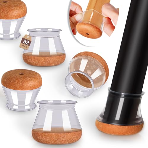 YOZON Chair Leg Floor Protectors Felt Silicone Caps Strengthen Bottom - color: Clear-32pcs, size: Round Large