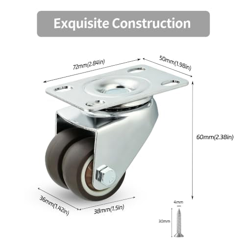 Mooche 1.5Inch Swivel Casters Set of 4, 360° Swivel Caster Wheels - color: Two-wheel No Brakes