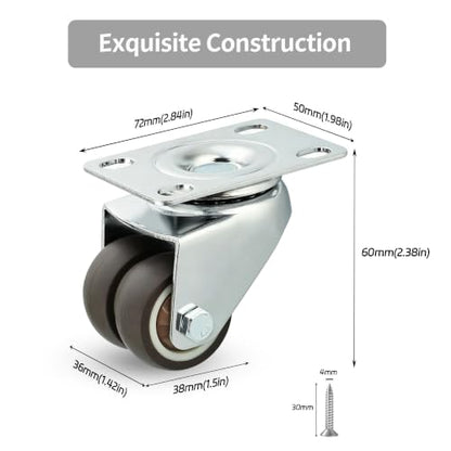 Mooche 1.5Inch Swivel Casters Set of 4, 360° Swivel Caster Wheels - color: Two-wheel No Brakes