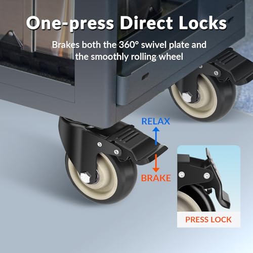 4 Inch Caster Wheels Set of 4, Heavy Duty Swivel Rolling with Brake - color: Black