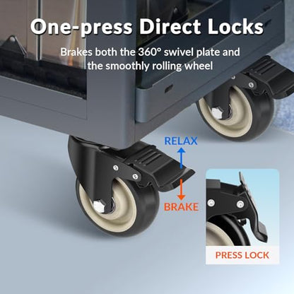 4 Inch Caster Wheels Set of 4, Heavy Duty Swivel Rolling with Brake - color: Black