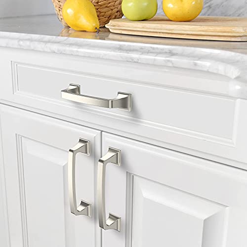 Amerdeco 10 Pack Kitchen Cabinet Handles Brushed Satin Nickel Cabinet Pulls 3.75 Inch(96mm) Hole Center Cabinet Hardware for Bathroom Drawer Pulls Dresser Pulls ZH0002 - color: Brushed Satin Nickel, size: 3.75" hole center