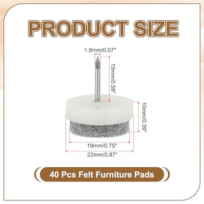 PATIKIL 22 mm Nail-on Felt Pads 40Pcs Round Felt Furniture Sliders White - color: White, size: 22 mm