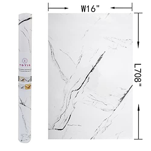 TOTIO Black and White Marble Wallpaper Glossy Thicken 16x708in Granite Look Waterproof Wall Paper Rolls Peel Stick Countertop Contact Paper DIY Adhesive Furniture Stickers Kitchen Table Vinyl Wrap - color: White, size: 16" x 708"