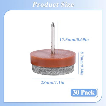 30 Pack 28mm Nail-on Felt Pads, Round Heavy Duty Furniture Glide - color: Brown, size: Φ 28 mm