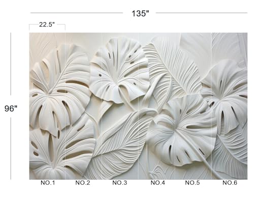 Modern 3D White Monstera Leaf Textured Wallpaper Peel and Stick - color: No.35, size: 135" x 96"