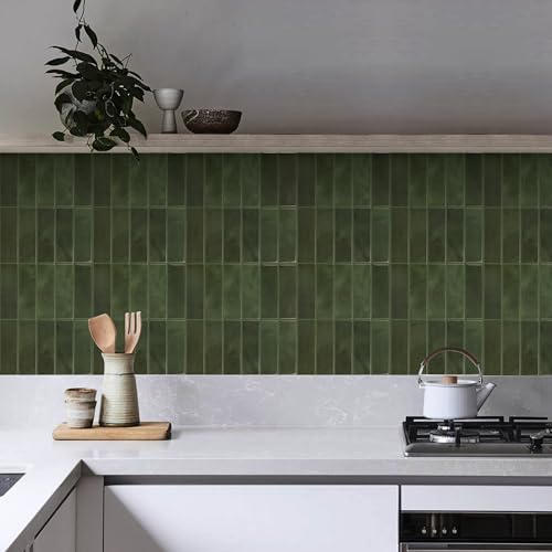 Alwayspon 12×12inch×10Pcs 2.5mm Thick Version Deep Green Marble Style 3D Vinyl Backsplash Tiles, Self-Adhesive Peel and Stick Wall Tile Stickers Stick on Subway Tiles for Kitchen Bathroom Wall - color: Deep Green