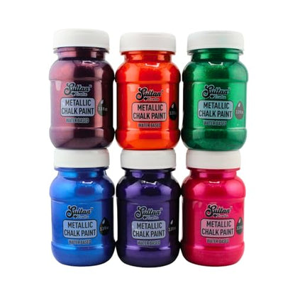 6-Piece Metallic Chalk Paint Kit - Premium Water-Based Paints with Semi-Gloss Finish for Furniture Restoration and Craft Projects - Non-Toxic
