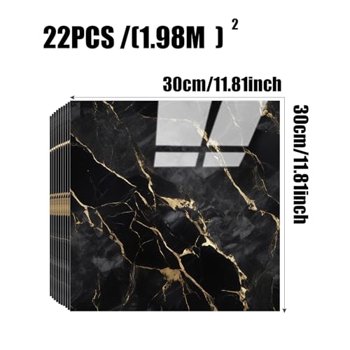 Chejiaye 22pcs Marble Peel and Stick Backsplash Waterproof Washroom Wall Panels, Peel and Stick Tile, PVC Foam Wall Panels for Kitchen,Bathroom,Living Room,Black Gold(Not Real Tile,11.8" x 11.8") - color: Black Gold, size: 11.8" x 11.8" x 22Pack