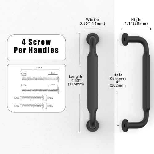 10 Pack Matte Black Cabinet Pulls 4 Inch(102mm) Kitchen Cabinet Handles Cabinet Hardware for Drawer Pulls - color: Matte Black, size: 4" Hole Center