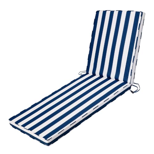 Chaise Lounge Cushions Outdoor for Patio, 71x22x3 in, Blue Stripes - color: Navy Blue+white Stripes, size: 71"x22"x3"
