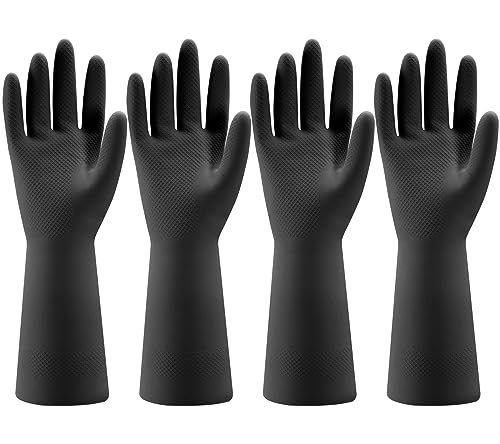 Bamllum 4 Pairs Rubber Kitchen Dishwashing Gloves - Reusable Household Cleaning Gloves for Washing Dishes and Cleaning Tasks, Flexible Long-lasting and Non-Slip (Large, Black) - size: Large