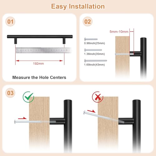 Probrico 30 Pack Holes Centers 7.5Inch(192mm) Black Kitchen Cabinet Pulls,Stainless Steel Dresser Drawer Handles,10inch Length Classic Pull Handle for Cabinets - size: Center to Center: 7-1/2 inch