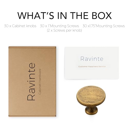 Ravinte Antique Brass Round Kitchen Cabinet Knobs Pulls 1-1/4 Inch 30 Pack - color: Antique Brass