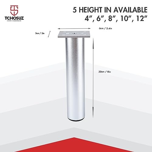 8 Inch Aluminium Alloy Metal Furniture Legs, Set of 4 Round Silver - color: Silver, size: 8"/20cm