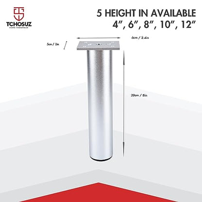 8 Inch Aluminium Alloy Metal Furniture Legs, Set of 4 Round Silver - color: Silver, size: 8"/20cm