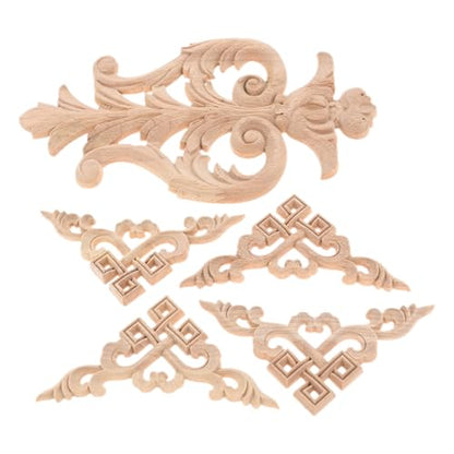 5Pcs Wood Appliques Onlays Classic Decorative Furniture Appliques Set E - color: Set E